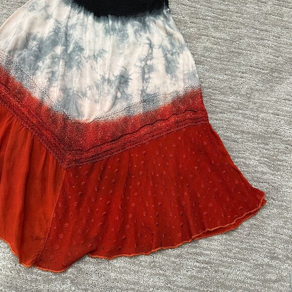 Vintage Dress Womens S Red Black Tie Dye Festival Boho Fairy Halter Y2K 90s - Picture 10 of 16